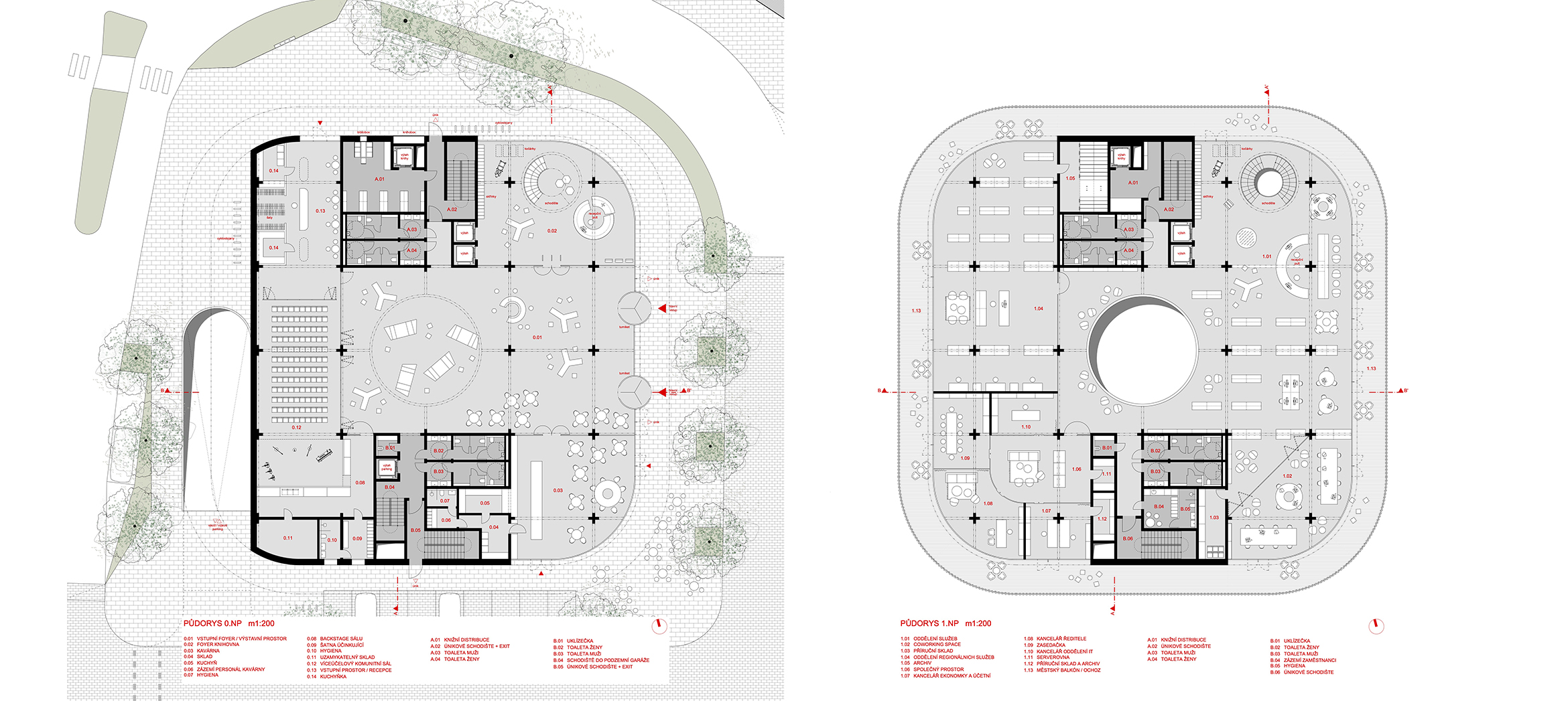 plusminusarchitects_Kolin_kniznica_podorysy1